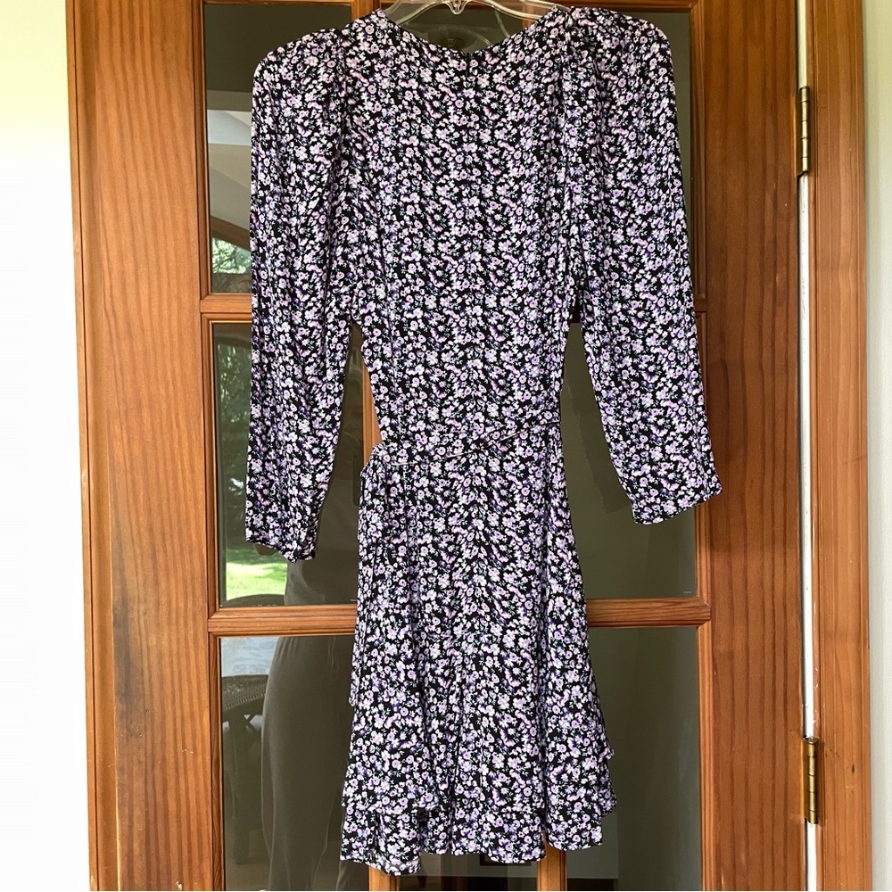 Zara Floral Print Mini Dress Long Sleeves Purple White Size XS